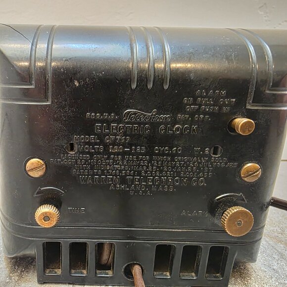 Vintage Art Deco Telechron Black Bakelite Electric Alarm Clock Model CF769 Works - Picture 6 of 14